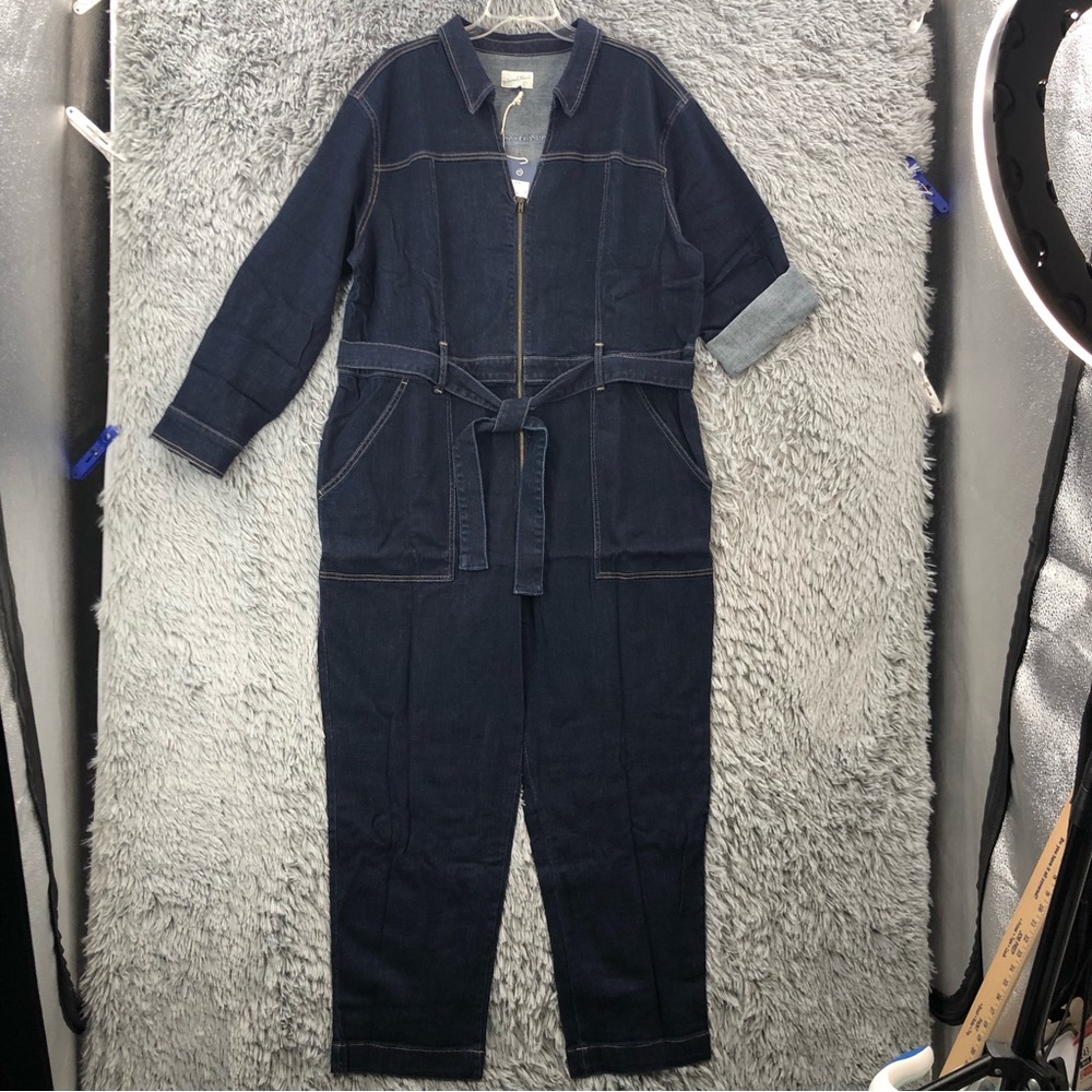 Universal Threads Jumper Womens 20W Denim Zip Jumper Jumpsuit Belted Pockets NWT